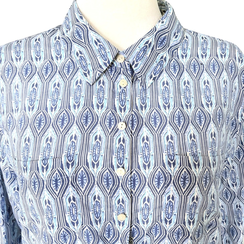 Pendleton Womens XL Blue Geometric Ikat Print Button Up Long Sleeve Shirt Top